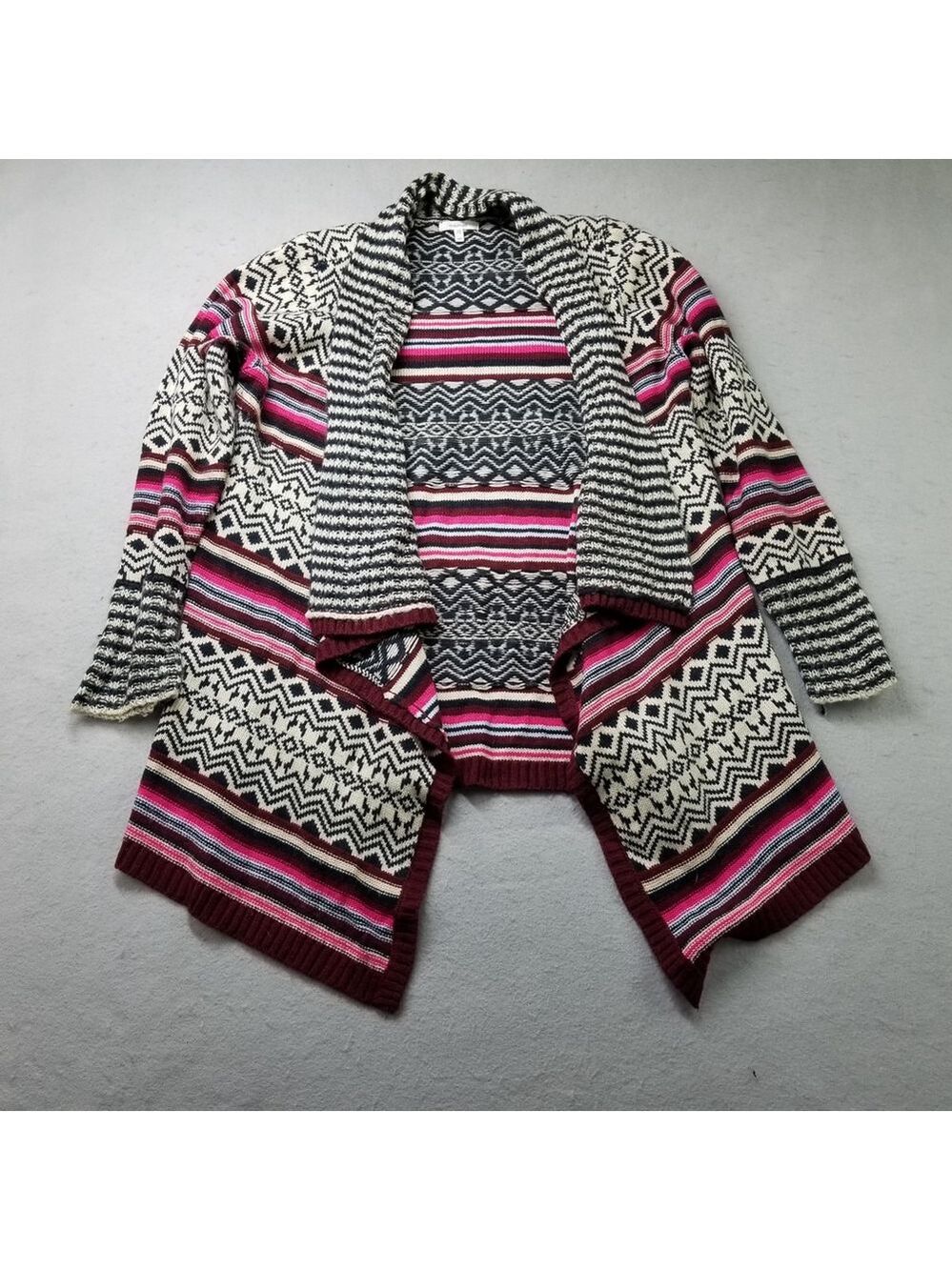Maurices Pink Waterfall Cardigan Womens Size M Striped Geometric Colorful Knit